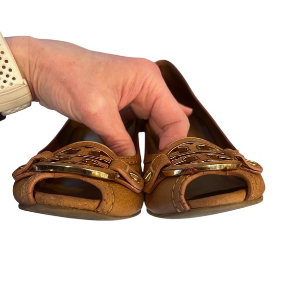 Tory Burch Selma Peep Toe Wedge in Brown Tan Tumbled Leather Women's Size 7.5 - Picture 12 of 14